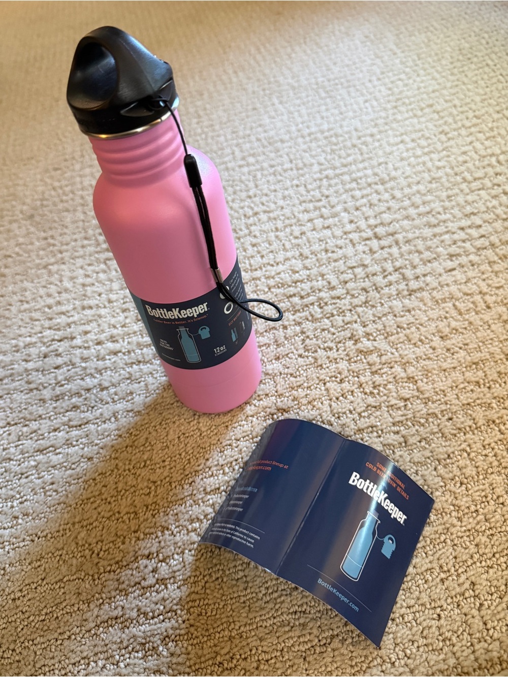BottleKeeeper Pink Insulated Water Bottle with Black Twist Cap